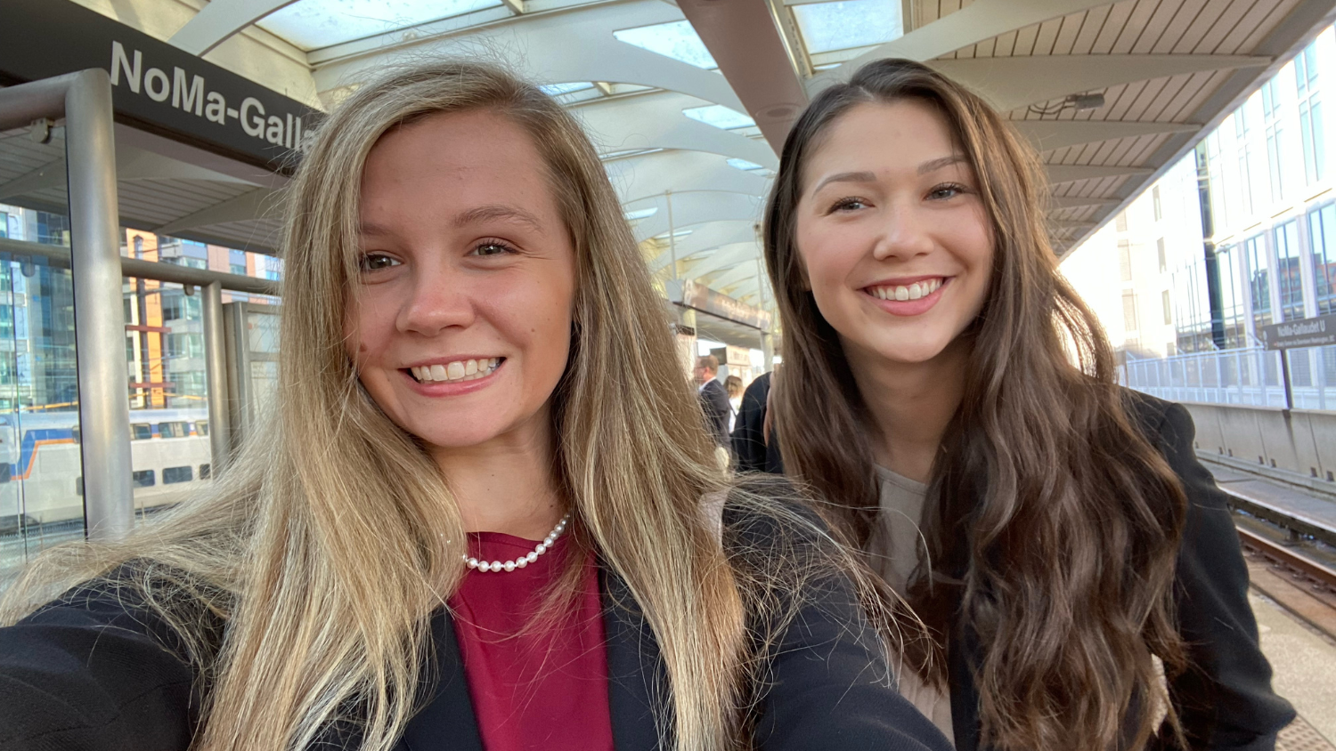 two students taking a selfie in Washington D.C.