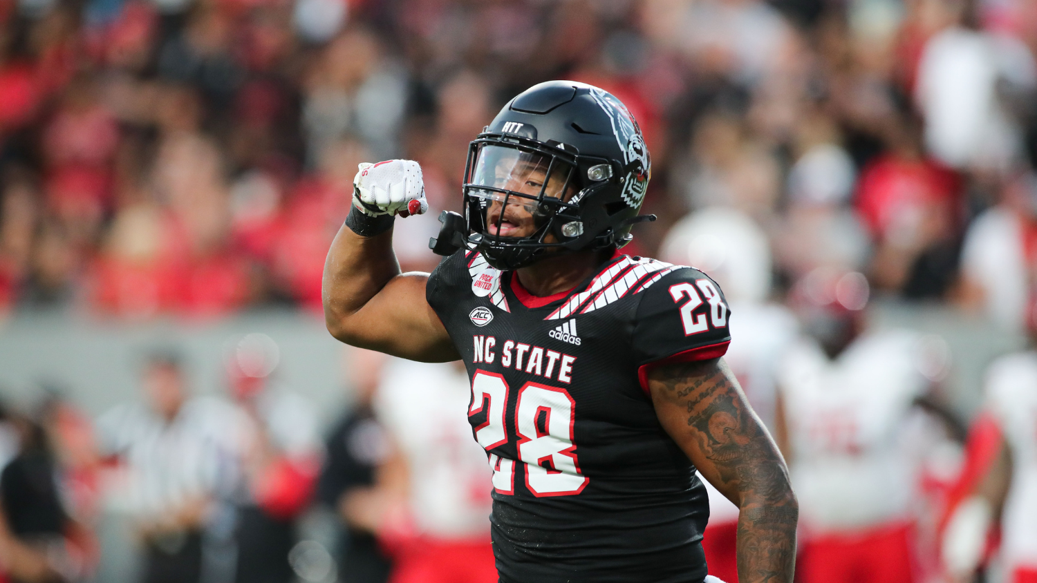 NC State running back Demarcus Jones on the football field