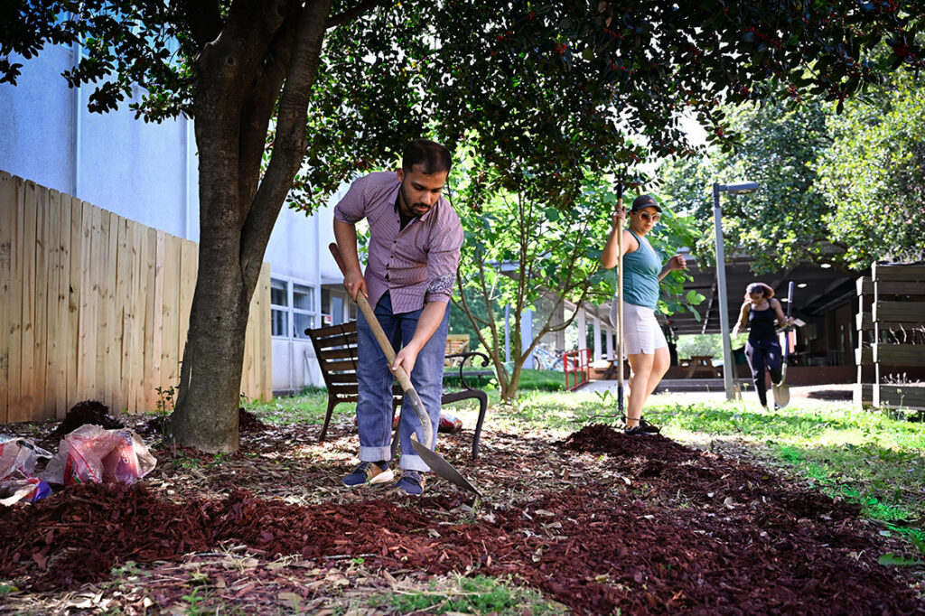 Students working in a garden