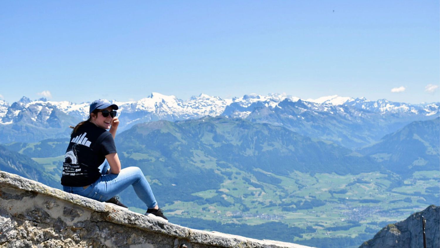 Woman admiring snowy mountain view