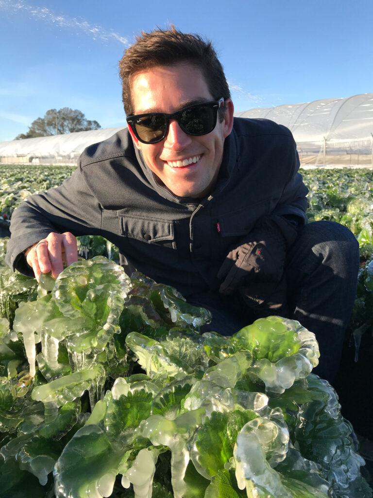 Man with icy plant