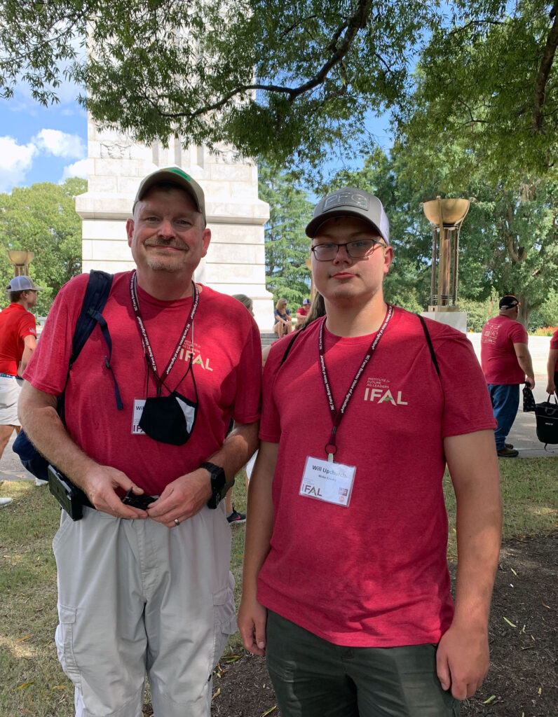 Father and son on campus