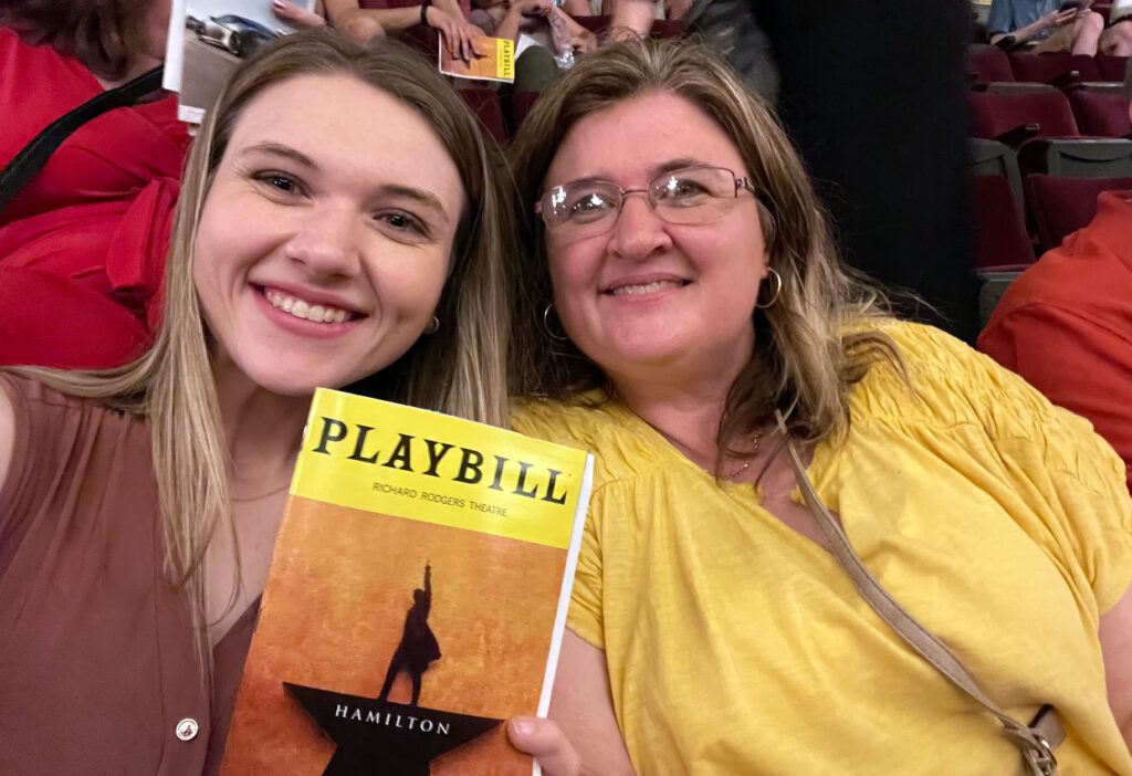 Callie Lewis Bryan and her mom with Hamilton playbill