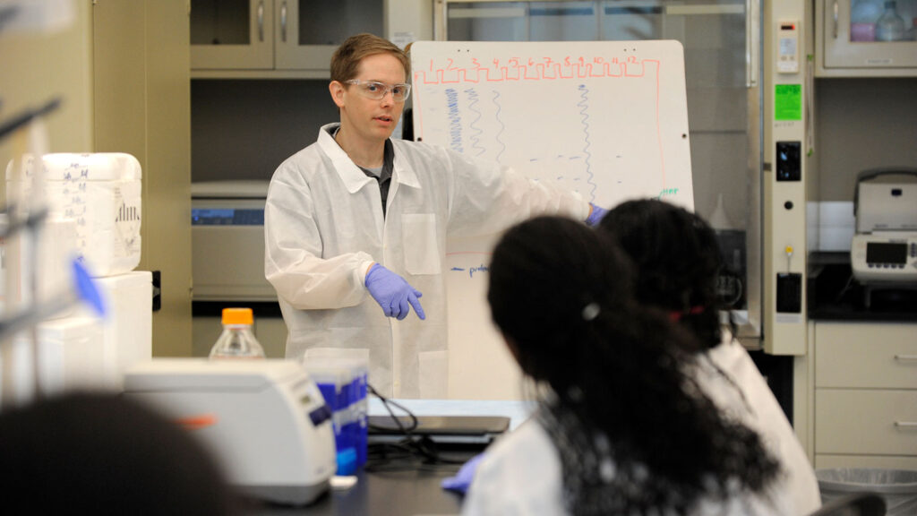 Scientist teaching in a lab