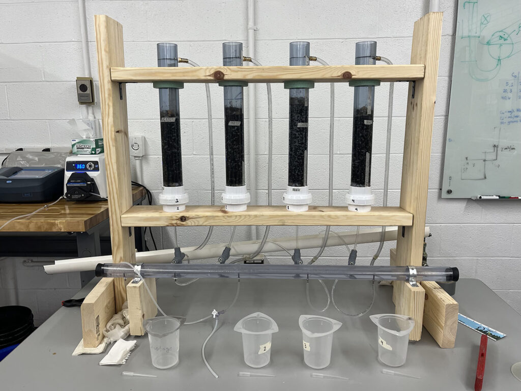 biochar set up in a series of columns for testing