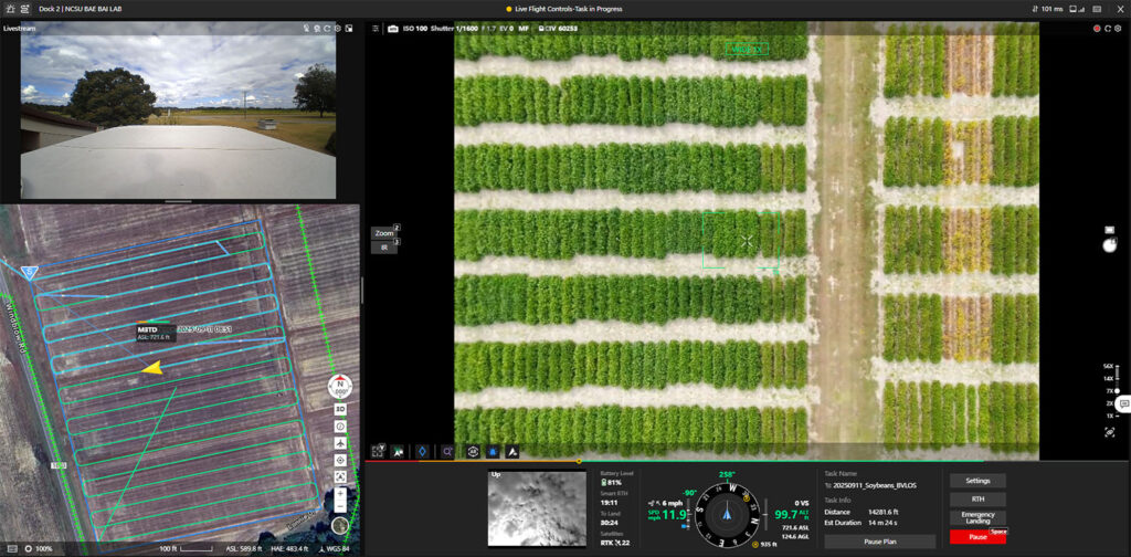 a close up of a computer screen showing aerial drone images of a farm field and a map