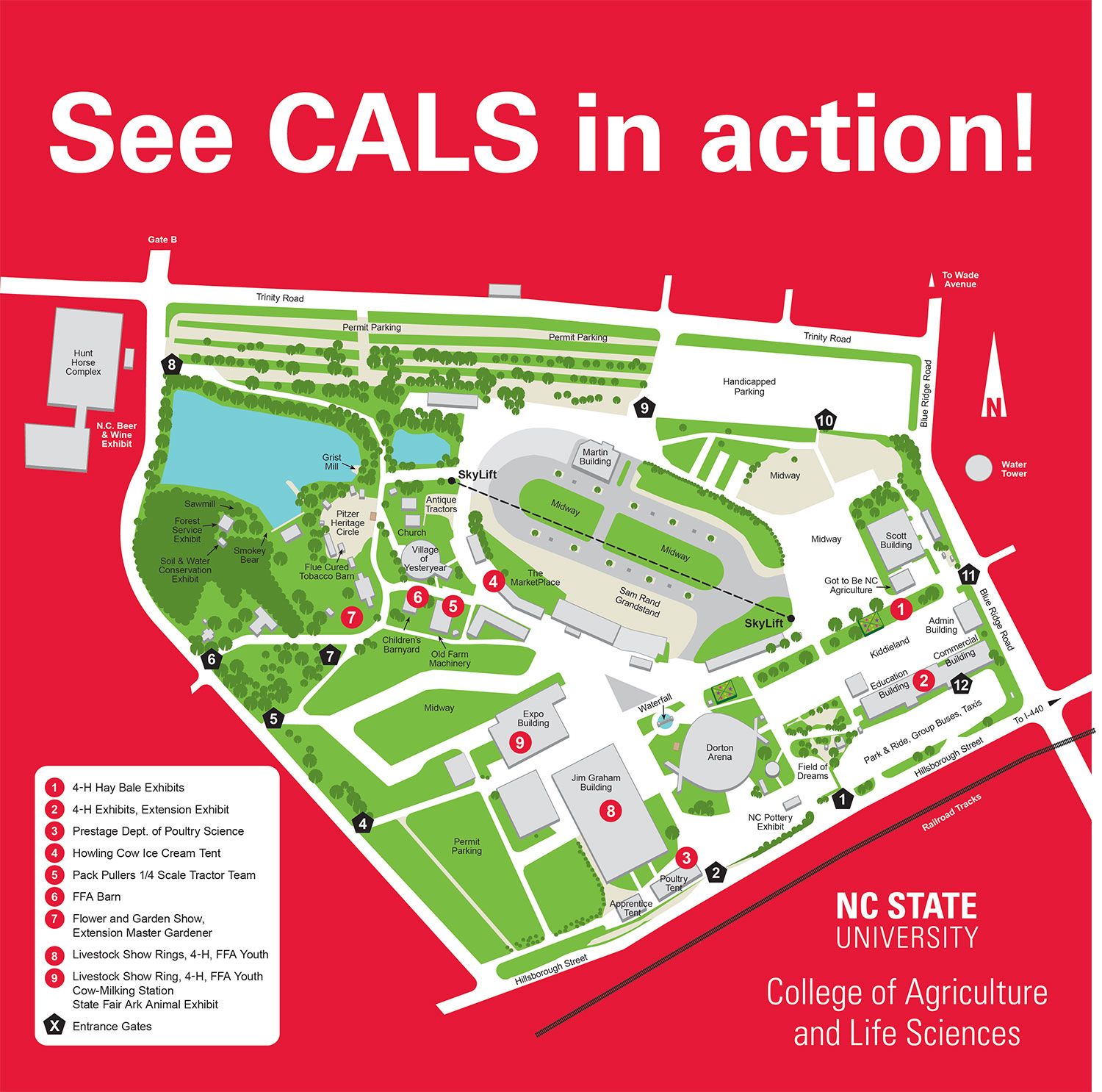 Map of where to find CALS at the N.C. State Fair