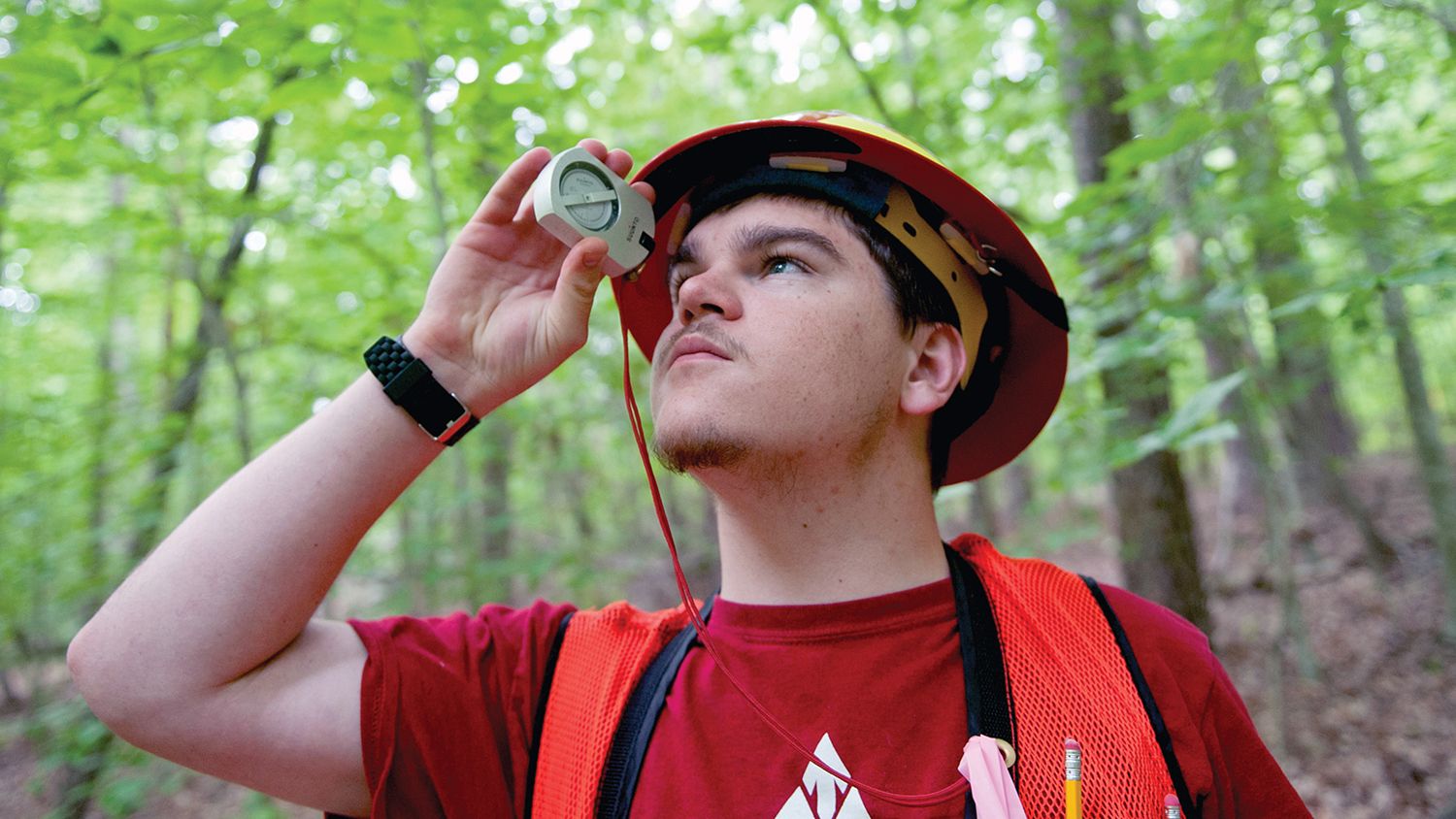 Student in the forest.